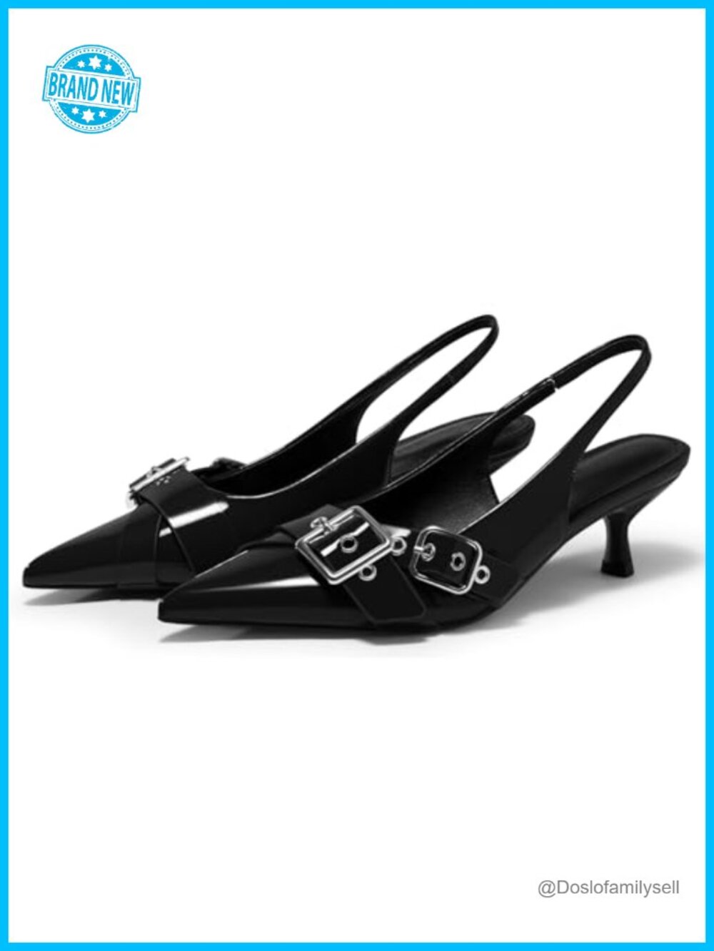 Coutgo Women's Slingback Kitten Heels Pointed Toe Pumps Studded Buckle Strap